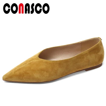 

CONASCO High Quality Women Flats New Spring Summer Basic Shoes Concise Kid Suede Pointed Toe Comfortable Flat With Shoes Woman