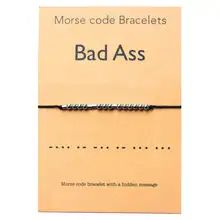 Bad Ass браслет код Морзе ювелирные изделия подарок для нее бусины из нержавеющей стали на шелковом шнуре вдохновляющий подарок для нее