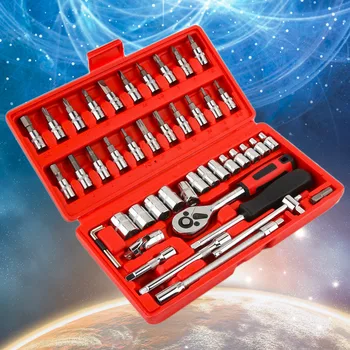 

46Pcs Professional Car Repair Tool Sets Combination Tool Wrench Set Batch Head Pawl Socket Spanner Screwdriver Head Set Socket