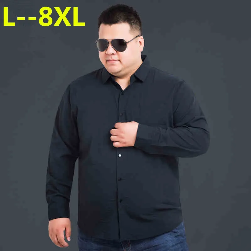 plus size 8XL 6XL 5XL 4XL cotton brand solid shirt men long sleeve spring mens casual shirts oxford dress camisa masculina | Мужская