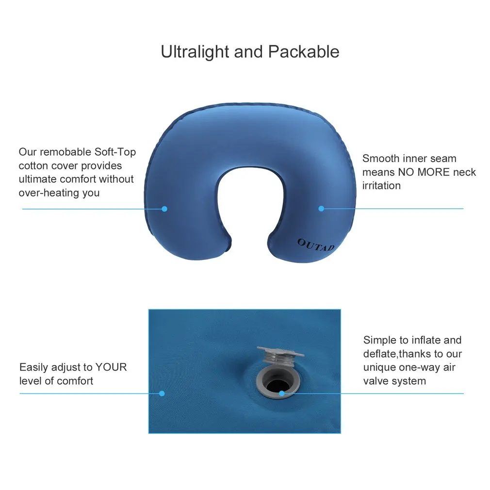 OUTAD Сверхлегкий ТПУ эргономичный дизайн шеи вогнутая надувная воздушная подушка u-образная для наружного кемпинга путешествия