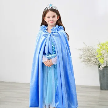 

Girls Princess Elsa Cloak Autumn Winter Thick Robe with Hat Christmas Aisha Ice Queen Costume Kids Cloth Cape No Dress C33758CH