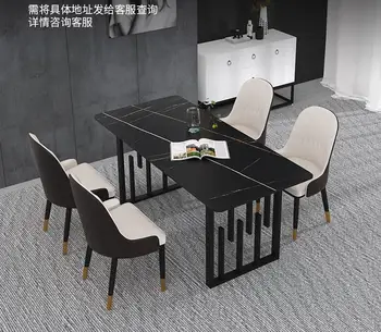 

Stone plate anti scratch dining table and chair combination light luxury small household modern simple net red Nordic marble din