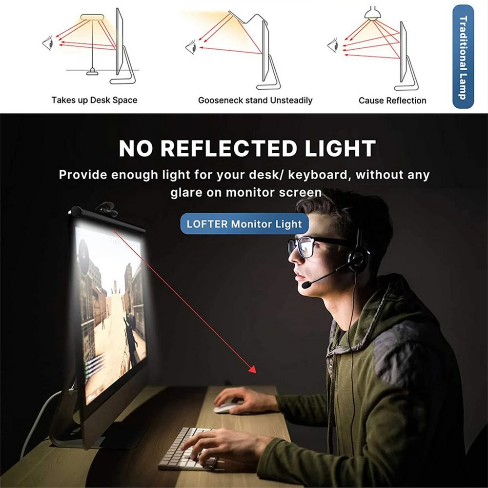 LED Reading Light Clip Dimmable USB For Computer PC Laptop Bar Desktop Table Eye Care Adjustable Bright Neutral White Warm Lamp