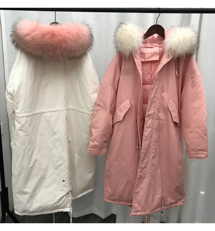 Новинка года! стиль, Южная Корея Dongdaemun, очень большой пуховик с меховым воротником, Женская куртка средней длины, большой размер