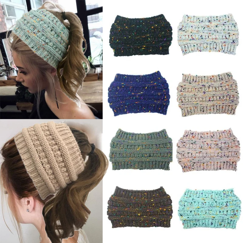 

Fashion Winter Warm Knitted Cap No Top Wool Hat Women Multi-purpose Hat Hip Hop Hats