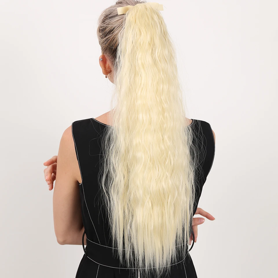 

MANWE22inches Long WrapICorn Wavy Long Ponytail Synthetic Hairpiece Hairpiece Wrap on Clip Heat Resistant Synthetic Hair Tail