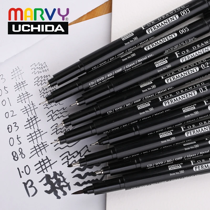 Ручка для рисования иглой Marvy ручка с масляными чернилами 003/005/0.1/0.3/0.5/0. 0/Кисть