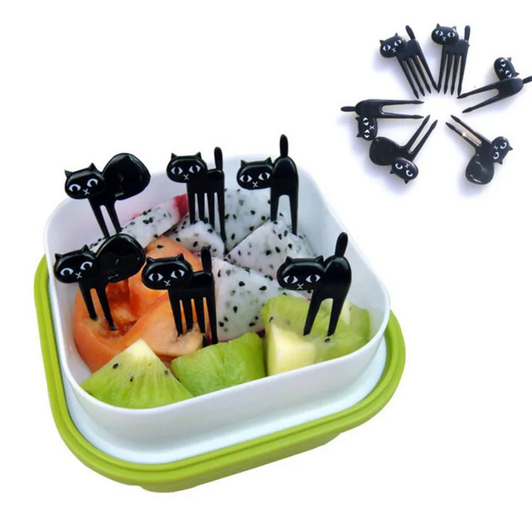 6 шт./компл. Черный кот вилки для фруктов закуски десерты еда выбор Bento аксессуары
