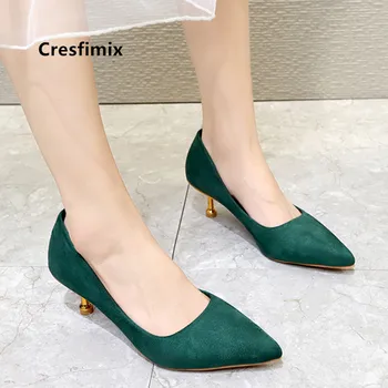 

Cresfimix women fashion sexy high quality slip on green high heels ladies classic office heel shoes zapato negro tacon a5752