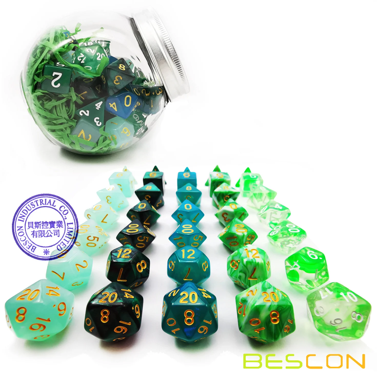 Bescon RPG Dice Set 35pcs , DND Role Playing Game Dice 5X7pcs Amethysts Set and Emeralds Set 4