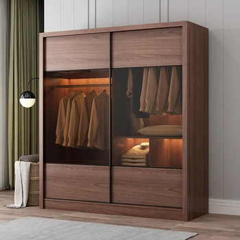 

Nordic Sliding Door Wardrobe Modern Simple Sliding Door Locker Sub-Economical Plate Sliding Door Solid Wood Wardrobe