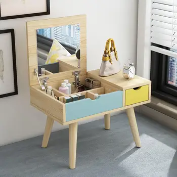 

Simple ins bay window dressing table, small apartment, student bedroom dresser, flip cover, table mirror, vibrato