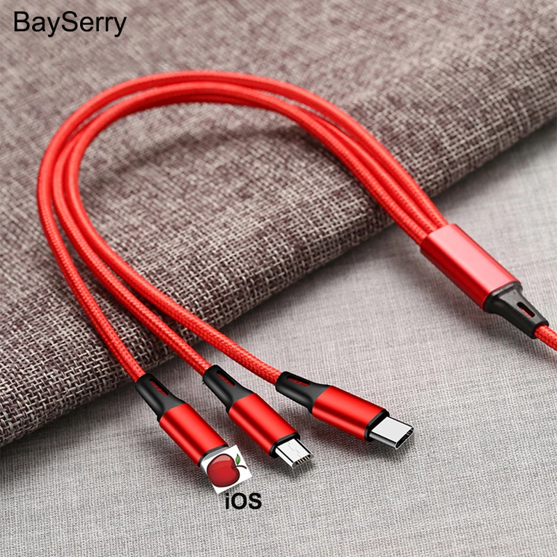 

BaySerry USB Cable For iPhone XR 11 Pro Max Fast Charging 3 in 1 Micro USB Type C Cable For Samsung S9 Xiaomi Mobile Phone Cable