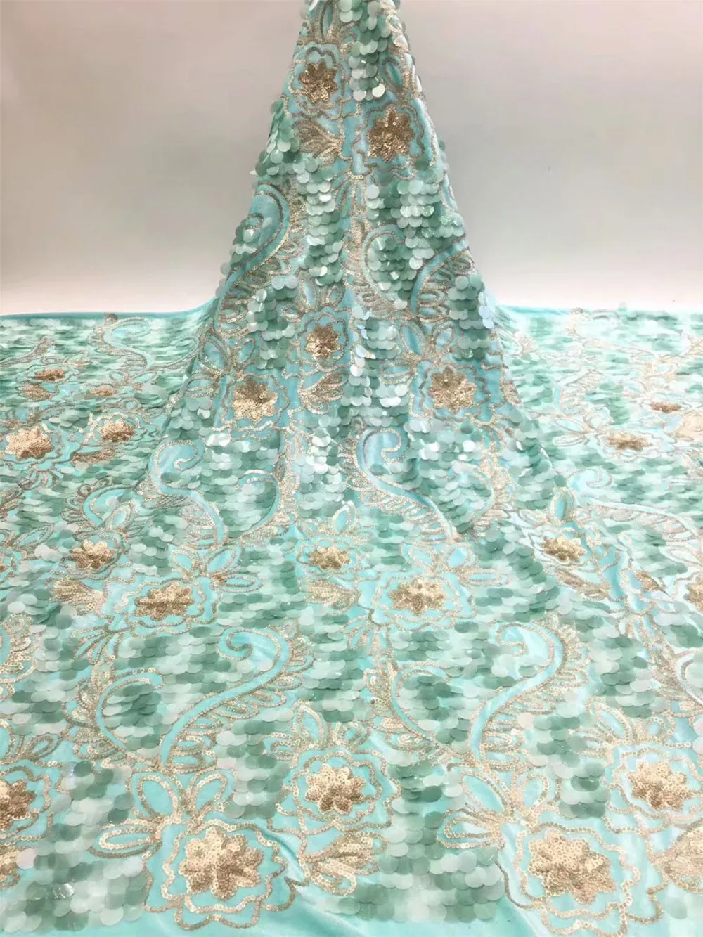 

African Lace With Sequins Embroidery Textile Lace Fabric High Quality Sequins French Tulle Lace Fabrics For Wedding Party