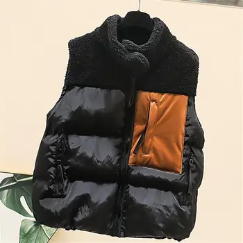 

Autumn Winter Vest Women Coat Loose Lamb Sleeveless Waistcoat Down Cotton Coat Female Casual Thick Warm Vest Women Padded Q2013