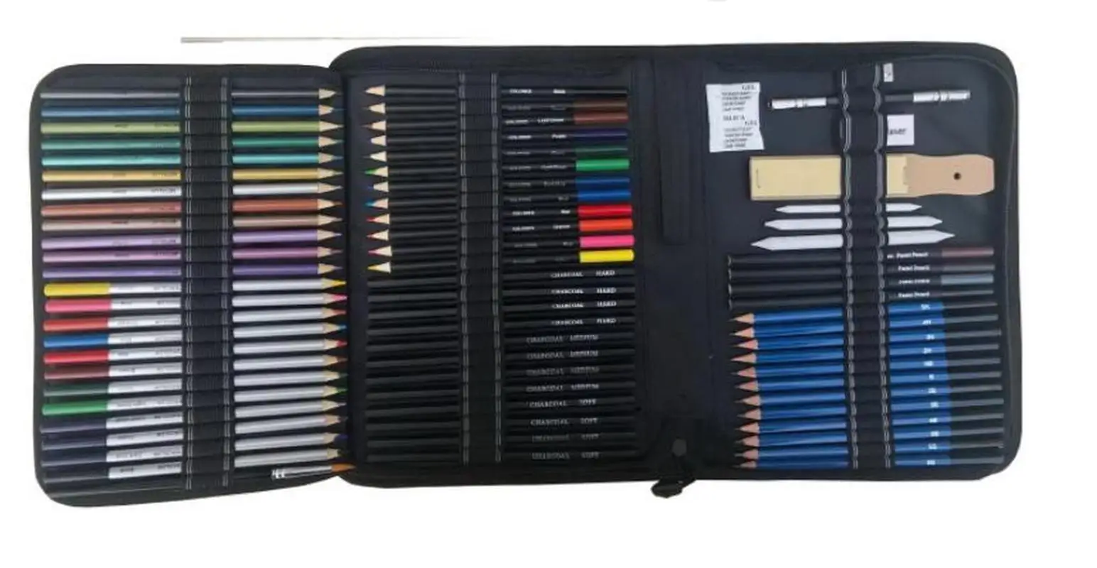 

72PCS Drawing Pencils Set Sketch Colored Pencils Watercolor Metallic Oily Complete Artist Kit Art Supplies with Canvas Case