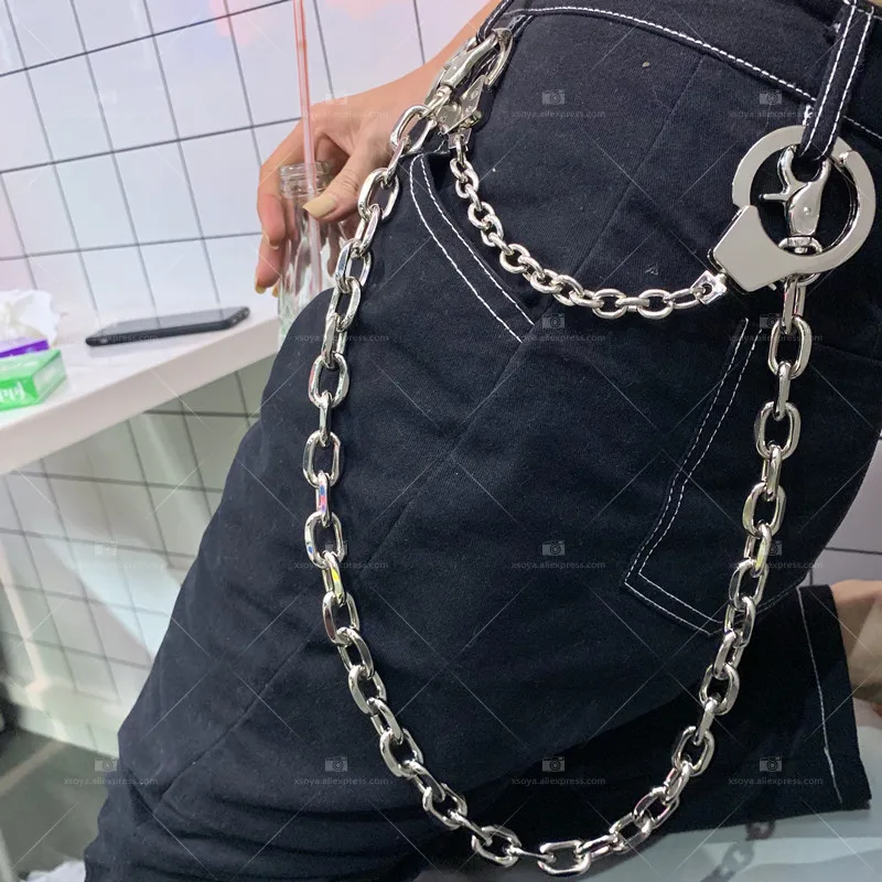 

Fashion Punk Hip-hop Trendy Handcuffs Belts Waist Chain Male Pants Chain Men women Jeans Silver Metal Clothing Accessories YS12