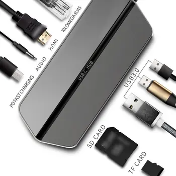 

9 in 1 HUB USB3.0+HDMI+PD+SD/TF T19 Adapter PD Charger 4K HD SD Card Reader 3 USB 3.0 Ports Type C Docking Station Charger