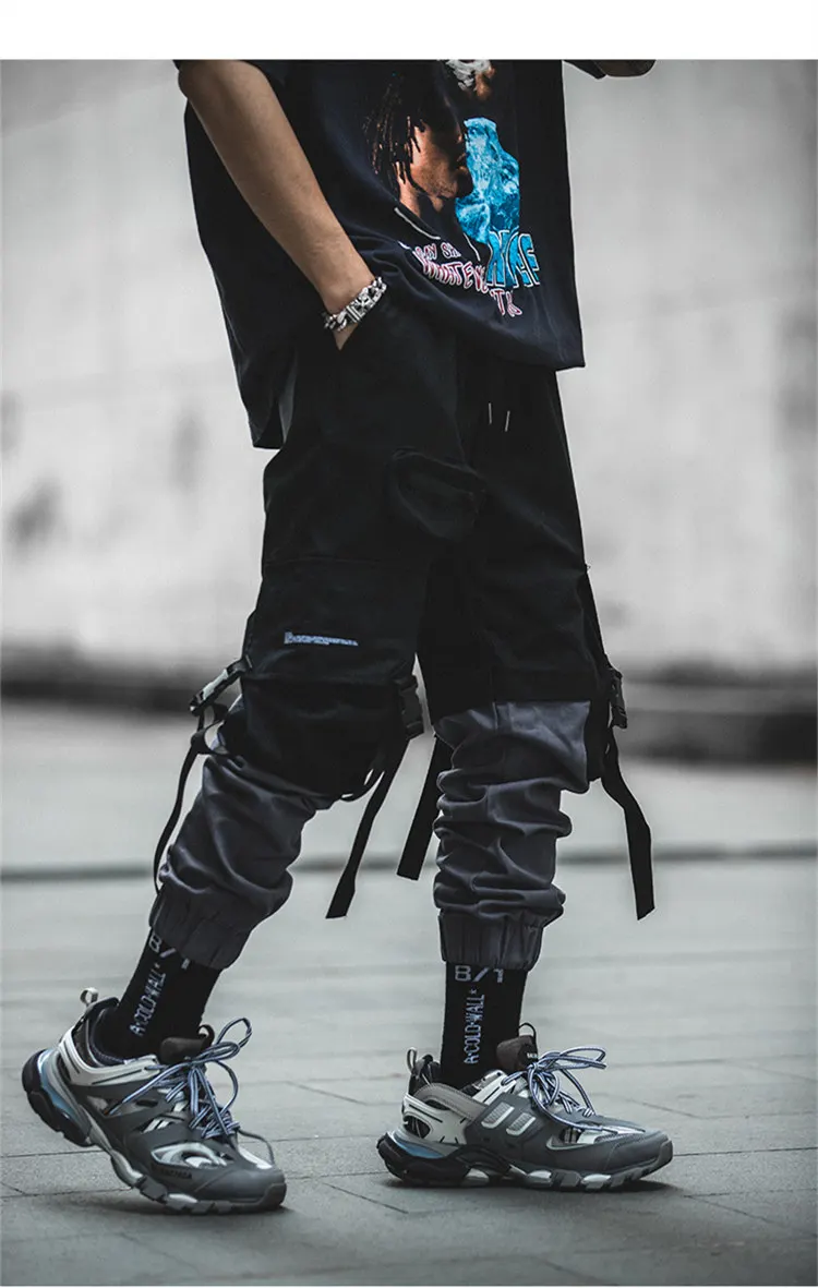 Хип-хоп Джоггеры мужские корейский стиль уличная одежда techwear брюки мужские modis повседневные брюки карго модные Сращенные черные брюки kpop