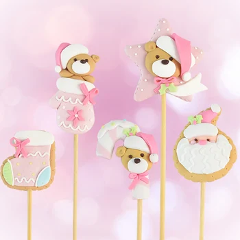 

1pc Cute Bear Cake Topper Snaka Claus Xmas Tree Cakecup Decor for Christmas Birthday Party Baby Shower Deocration Supplies