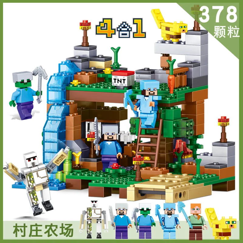 

4 in 1 378pcs Legoings Technic Minecrafteds Building Blocks Village and Garden DIY Brick Figures Educational Toys Gifts for Kids