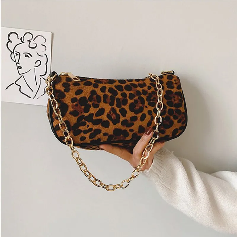 

Women New Handbags Korean Fashionable Wild Leopard One Shoulder Underarm Chain Bags Sexy Party Bag Designer Zipper Baguette