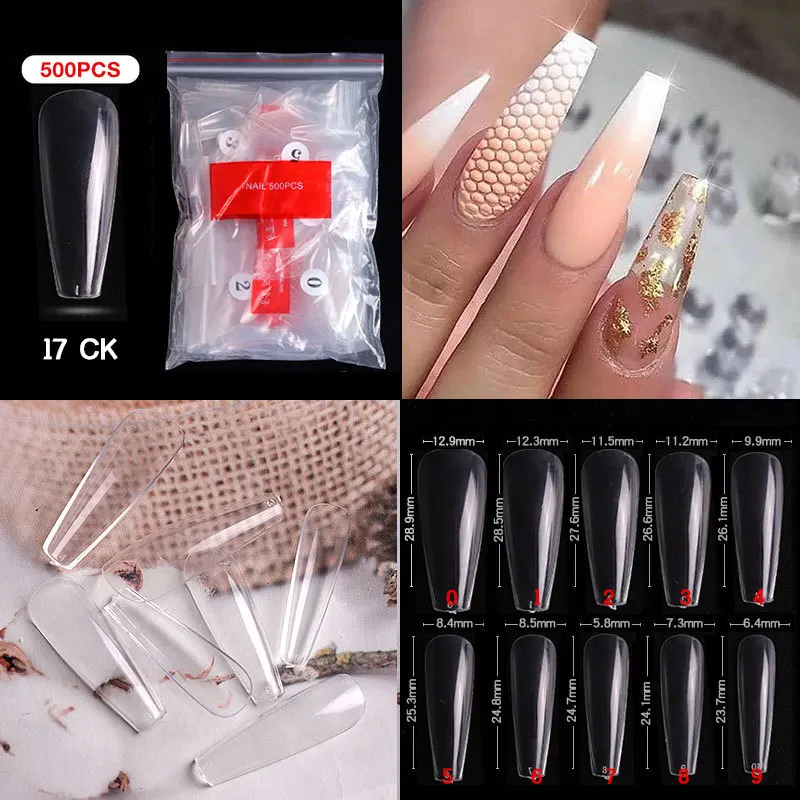 

DingXue 500pcs/bag Long Extension Full System Sculpted Stiletto Coffin False Nail Tips Manicure Tools G0012-17