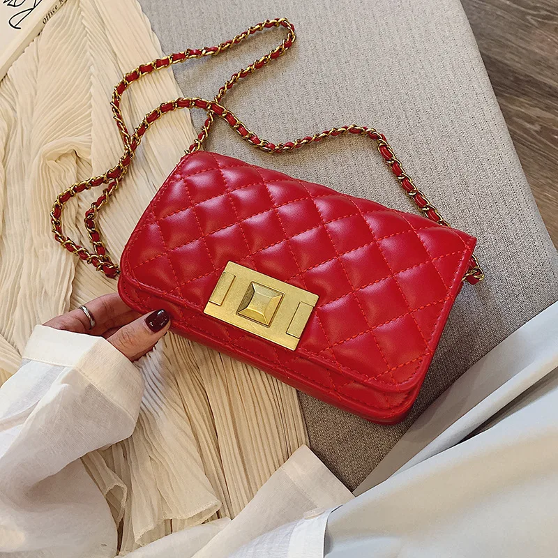 

Small Bag WOMEN'S Bag 2019 New Style Fashion Korean-style Versatile Shoulder Bag Rhombus Chain Shoulder Red Fashion Small Square