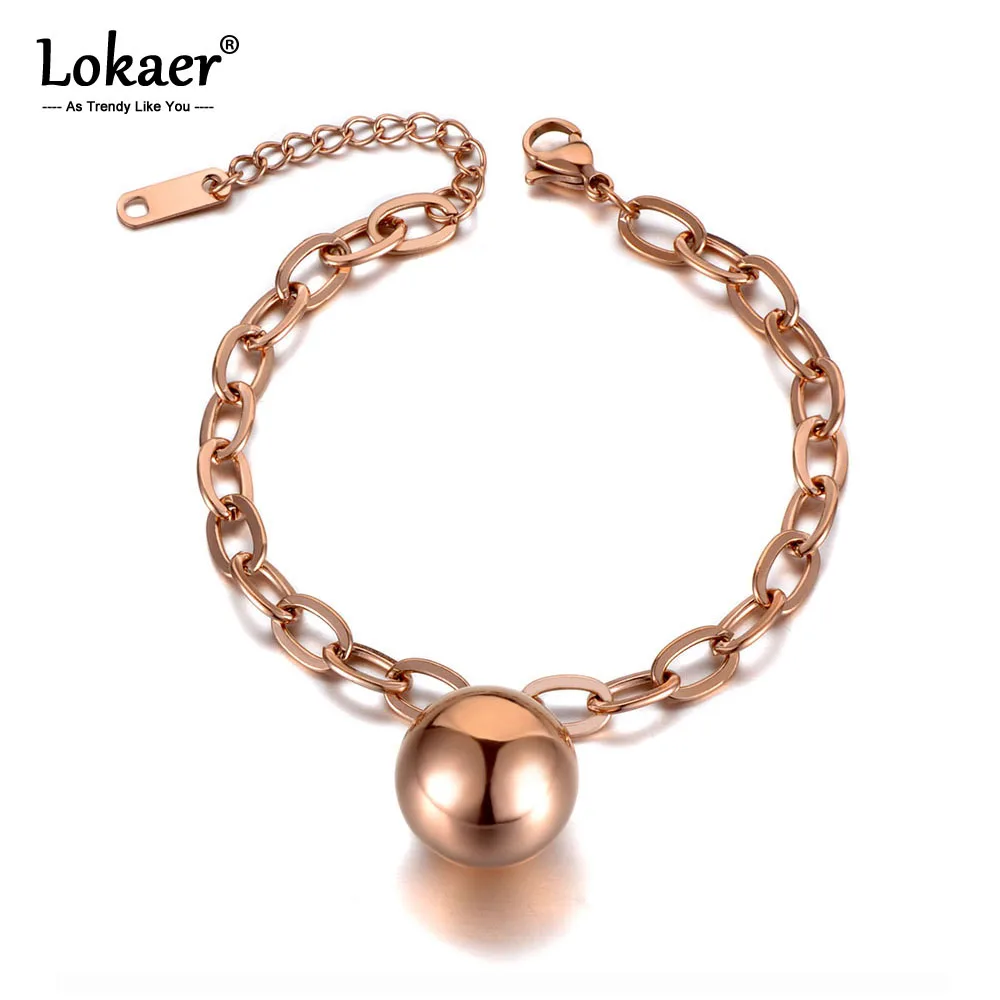 Lokaer, модные женские браслеты из титана и стали, браслет, ювелирные изделия, богемский большой шар, очаровательный браслет для женщин и девушек, B19125