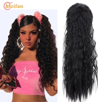 

MEIFAN Long Afro Kinky Curly Ponytail Extension Synthetic Ribbon Drawstring Wrap Hair Tail Extension Natural Fake Hair Piece