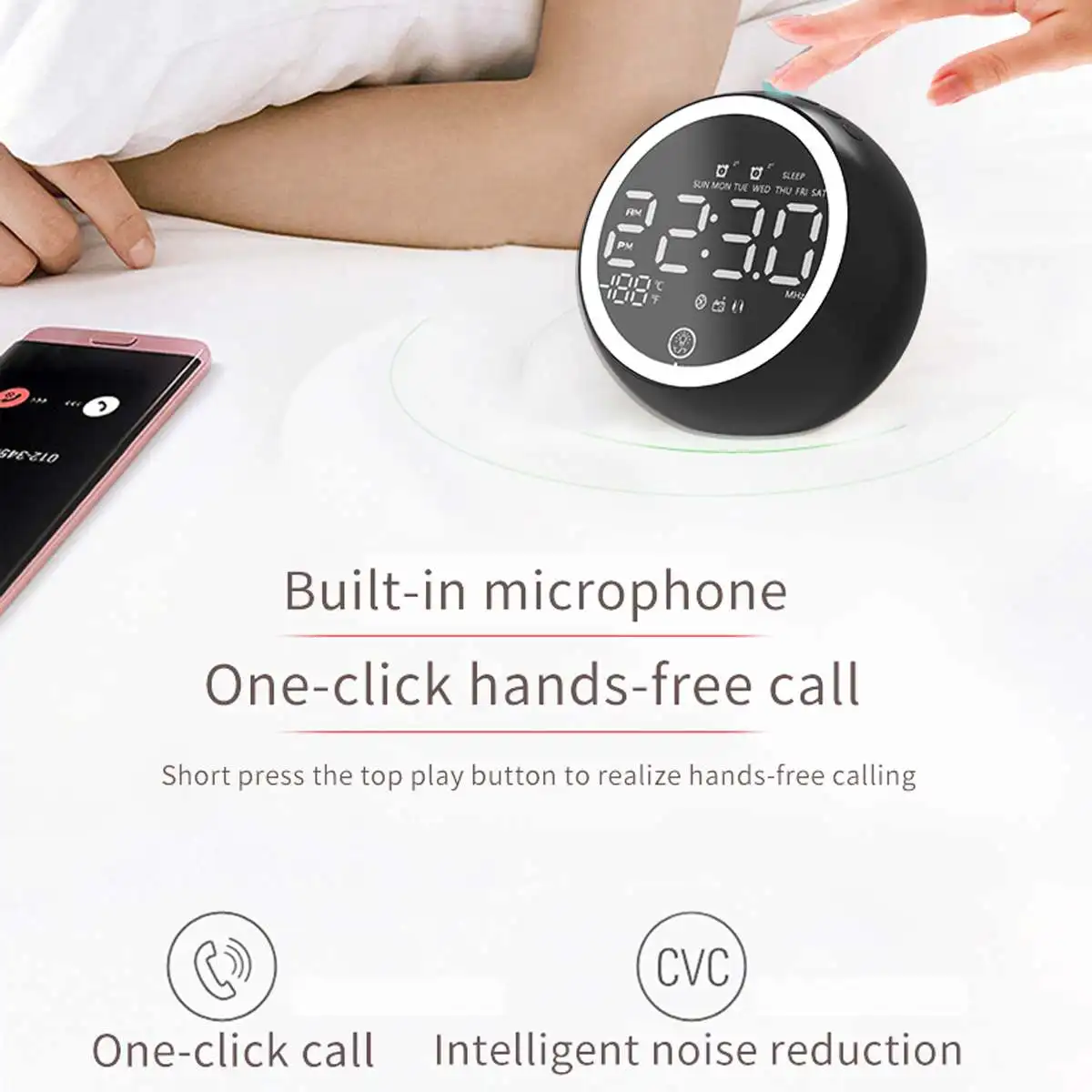 ЕС Plug Цифровой Будильник Bluetooth радио динамик белый цифровой дисплей FM радио с окружающим светом USB порт для зарядки телефона