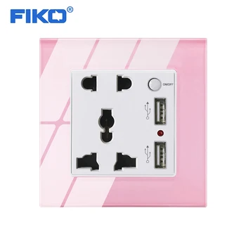 

FIKO 86mm*86mm Double USB with Universal socket with switch Household, 13A pink Tempered Glass Panel family hotel socket