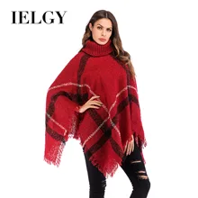IELGY свитер с кисточками Женская мода в клетку неровная накидка шаль Удобная дикая Водолазка пуловер