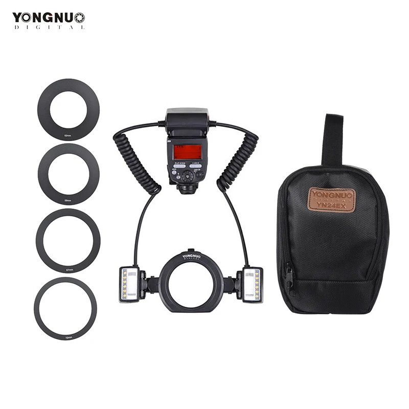 Вспышка YONGNUO YN24EX E-TTL Speedlite 5600K с 2 головками для вспышки и 4 переходными кольцами для камер Canon EOS 1Dx 5D3 6D 7D 70D