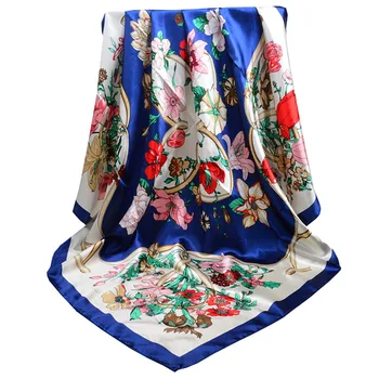 

Silk Scarf Women Print hair neck Square Scarves Office Ladies Shawl Bandanna 90*90cm Muslim Hijab Handkerchief muffler foulard
