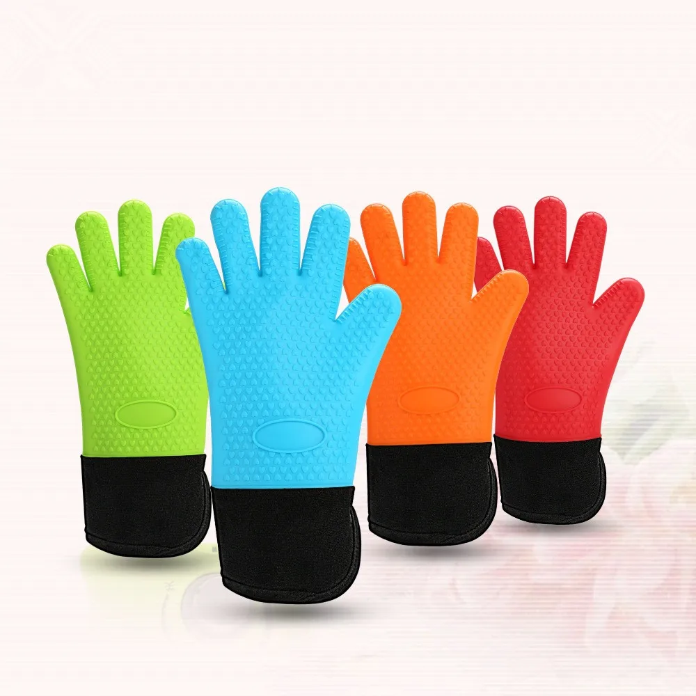 1PCS Practical Kitchen Bakery Oven Heat Resistant Silicone Glove Cooking Baking BBQ Oven Pot Holder Mitt Kitchen Long Anti-slip