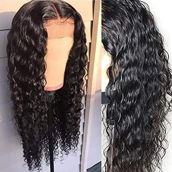 

Jet Black Lace Front Wig Natural Hairline Afro Kinky Curly Heat Resistant Fiber Right Part Wig For Black Women With Baby Hair