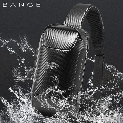 BANGE-업그레이드 남성 방수 다기능 탄소 섬유 패턴 크로스 바디 백, USB 슬링 숄더 백, 메신저 체스트 백 팩 4