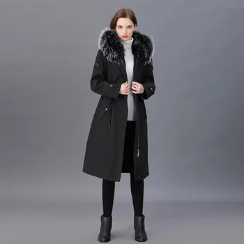 

Fur school to overcome female 2019 winter long paragraph detachable rabbit rabbit liner fox fur collar ne overcoat coat