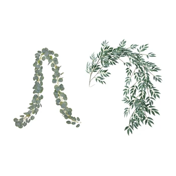 

2 Pcs Artificial Eucalyptus Garland Hanging Rattan Wedding Greenery Party Backdrop Arch Wall Decor, 2M & 1.8M