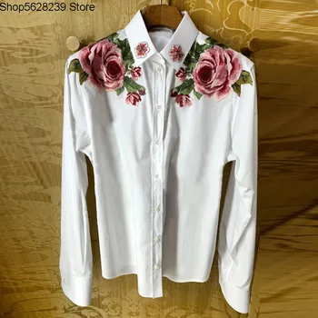 

19 Summer G Heavy Industry Embroidery Diamond Loose Design Feeling White Shirt Female I