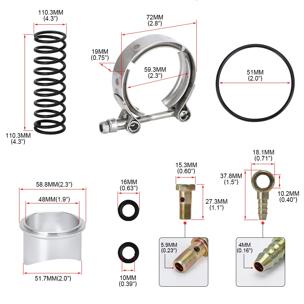 PQY-Turbo Blow Off Valve 50mm BOV 6/18/24PSI Spring V-Band Flange Universal Aluminum Turbocharge Pipe blow off valve adaptor