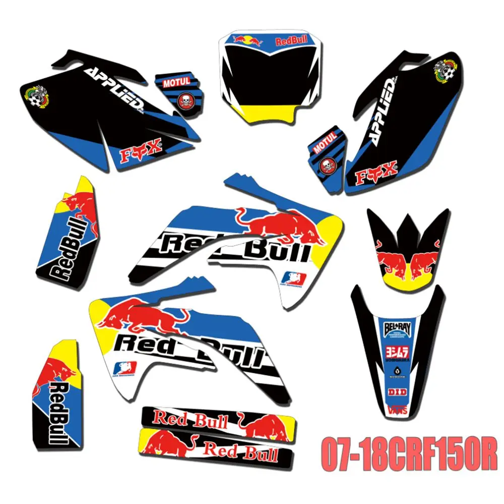 

New Bull Full Graphics Decals Stickers Custom Number Name Glossy Bright Stickers Waterproof for 2007-2018 HONDA CRF150R