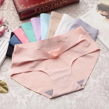 

Plus Size Solid Ladies Women Seamless Panties Ice Silk Underwear G String Underpants Sexy Lingerie Briefs Hipster Intimates