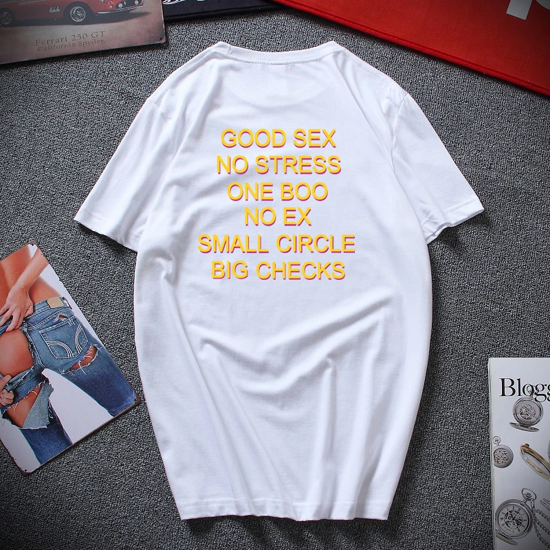 Смешная футболка с надписью «Good Sex No Stress One Boo No Ex Small Circle Big checkes», европейские размеры, хлопок