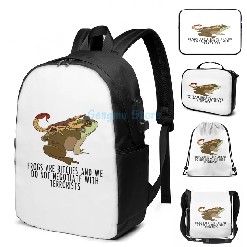 Graphic print Frogs Are Bitches And We Do Not Negotiate With Terrorists USB Charge Backpack men School bags Women laptop bag | Багаж и