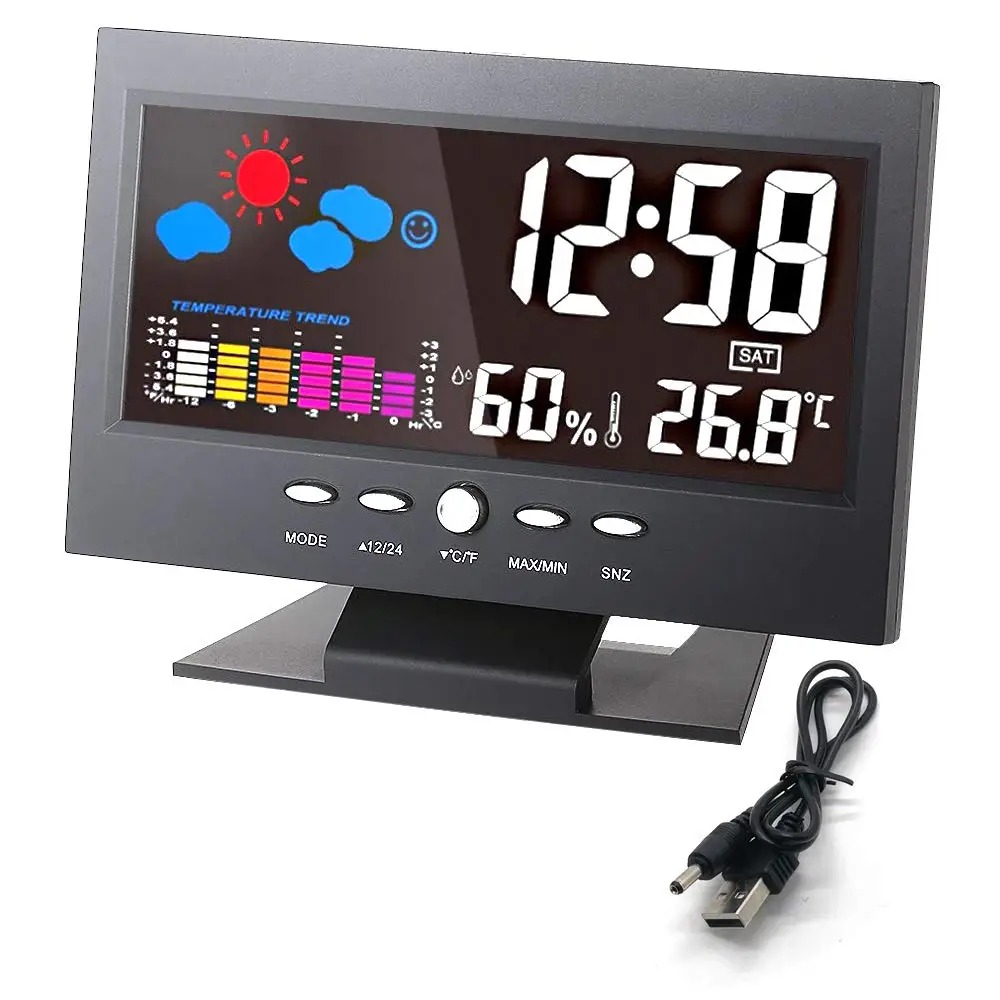 Black USB Line Электронный цифровой ЖК часы контроль температуры и влажности Часы гигрометр закрытый домашний будильник с прогнозом погоды Подсветка - Цвет: Black USB Line