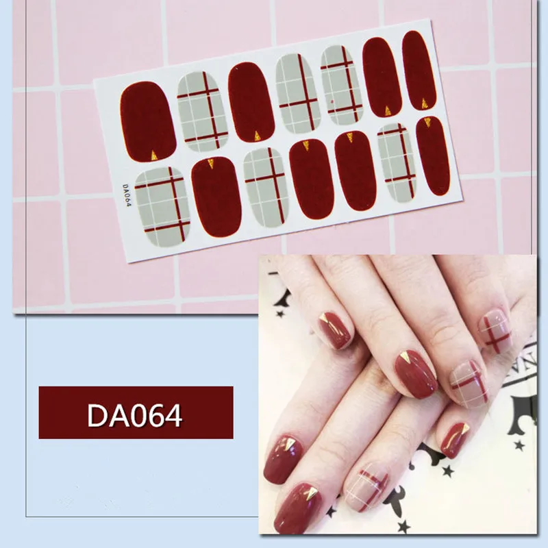 1 лист модный тренд наклейки для ногтей Сердце красные полоски наклейки для ногтей украшения 3D Водонепроницаемый Предварительно Разработанный маникюр - Цвет: DA064