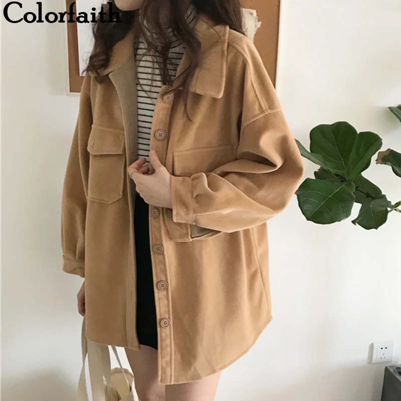 Colorfaith Новинка 2019 осень зима женские куртки Карманы Однобортный Теплый корейский
